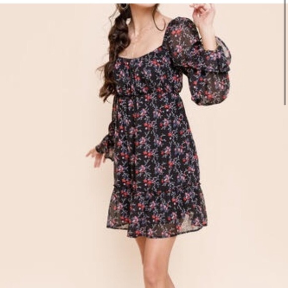 NWT Francesca's Juliet Square Neck Floral Long Sleeve Mini Dress - Picture 4 of 9
